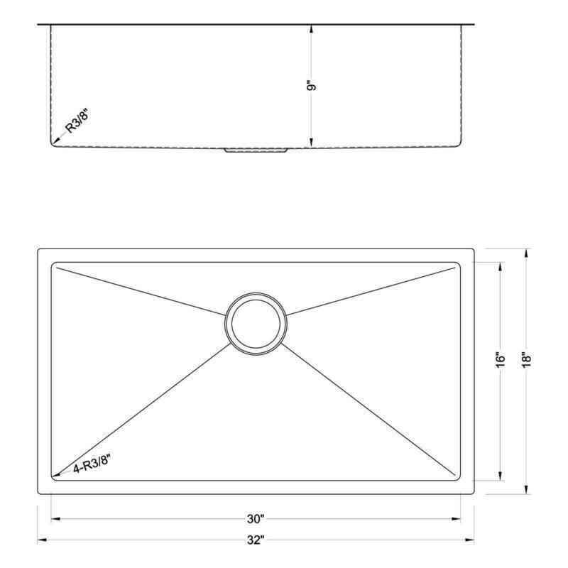 32" Large Rectangle Kitchen Sink Single Bowl Undermount Stainless Steel Basin