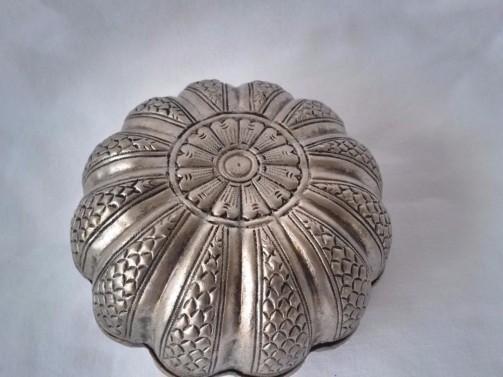 Antique Persian Silver Melon Form Covered Box, Rare