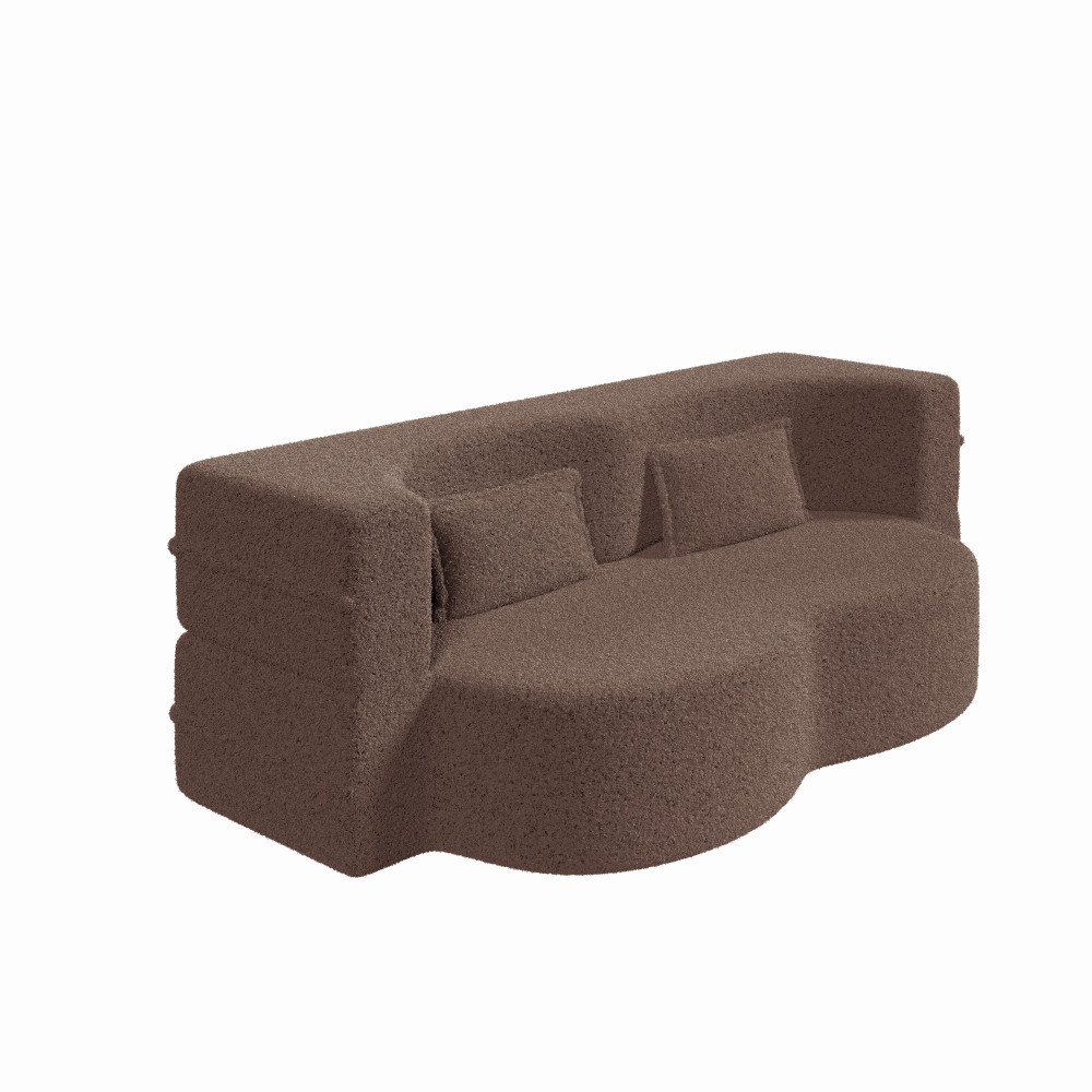 Full Size Foldable Floor Sofa Bed w/ Mattress & 2 Pillows, No Assembly, Brown