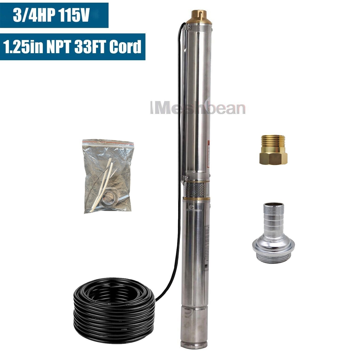 3''OD 3/4HP Deep Well Submersible Pump 220V 13GPM 247 ft MAX 60Hz 1.25in NPT