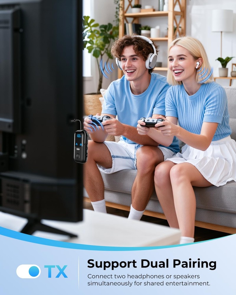 Bluetooth 5.4 Transmitter Receiver for 2 AirPods/Headphones, 2-in-1 Airplane ...