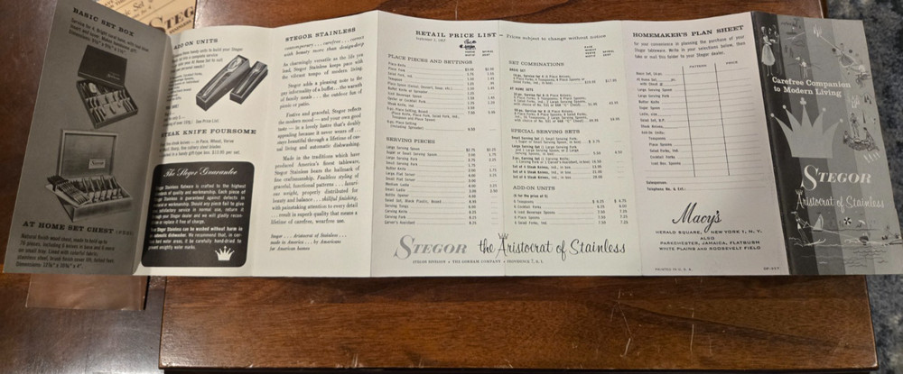 Stegor Stainless Gorham PACE 54pc Flatware Set w Box & Papers Mid Century