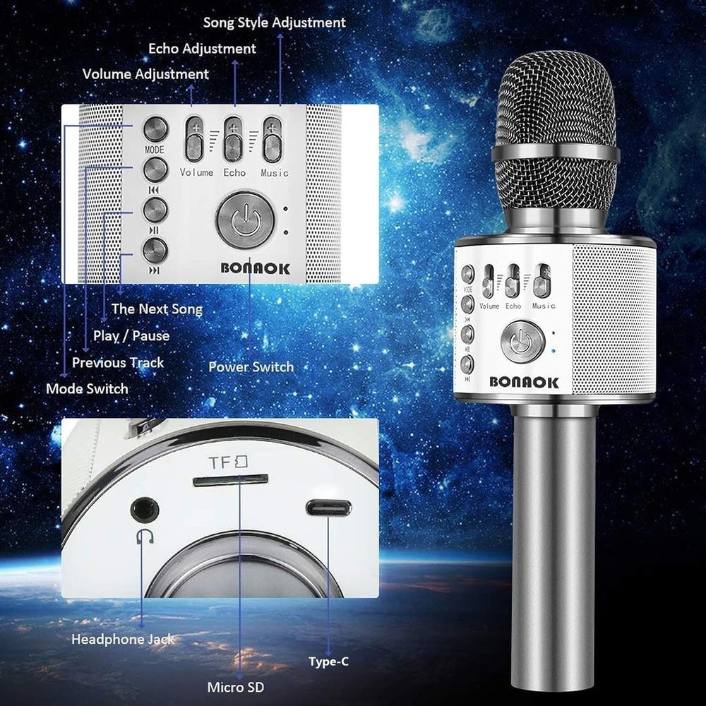 Q37 Space Gray Wireless Karaoke Microphone with High Sensitivity Audio Features
