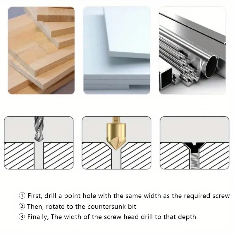 6 x Chamfer Countersink Deburring Drill Bit Set Crosshole Cutting Metal Tool Kit