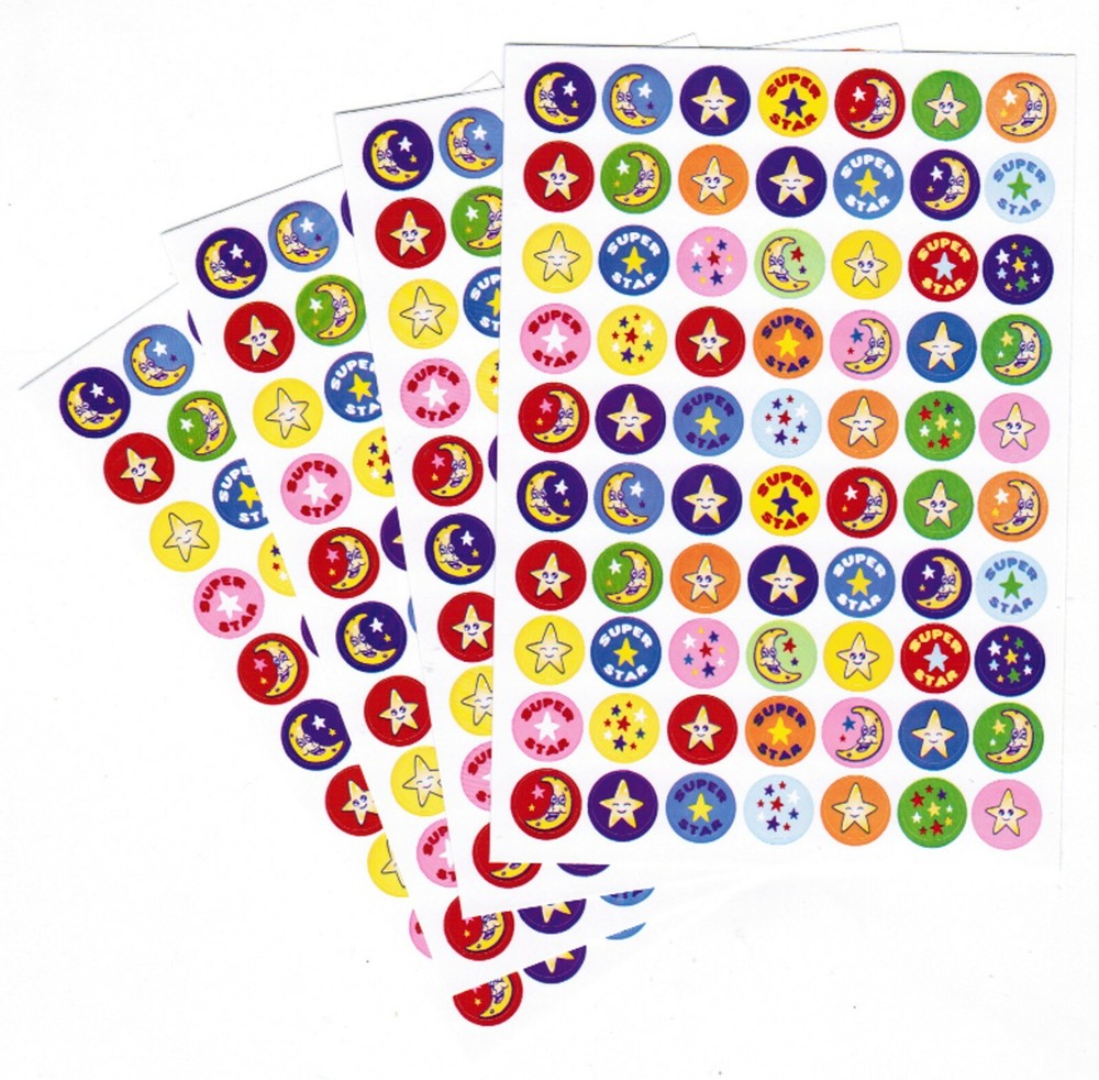 4 Sheets Mini Round Super Star Tiny Crescent Moon Stickers!