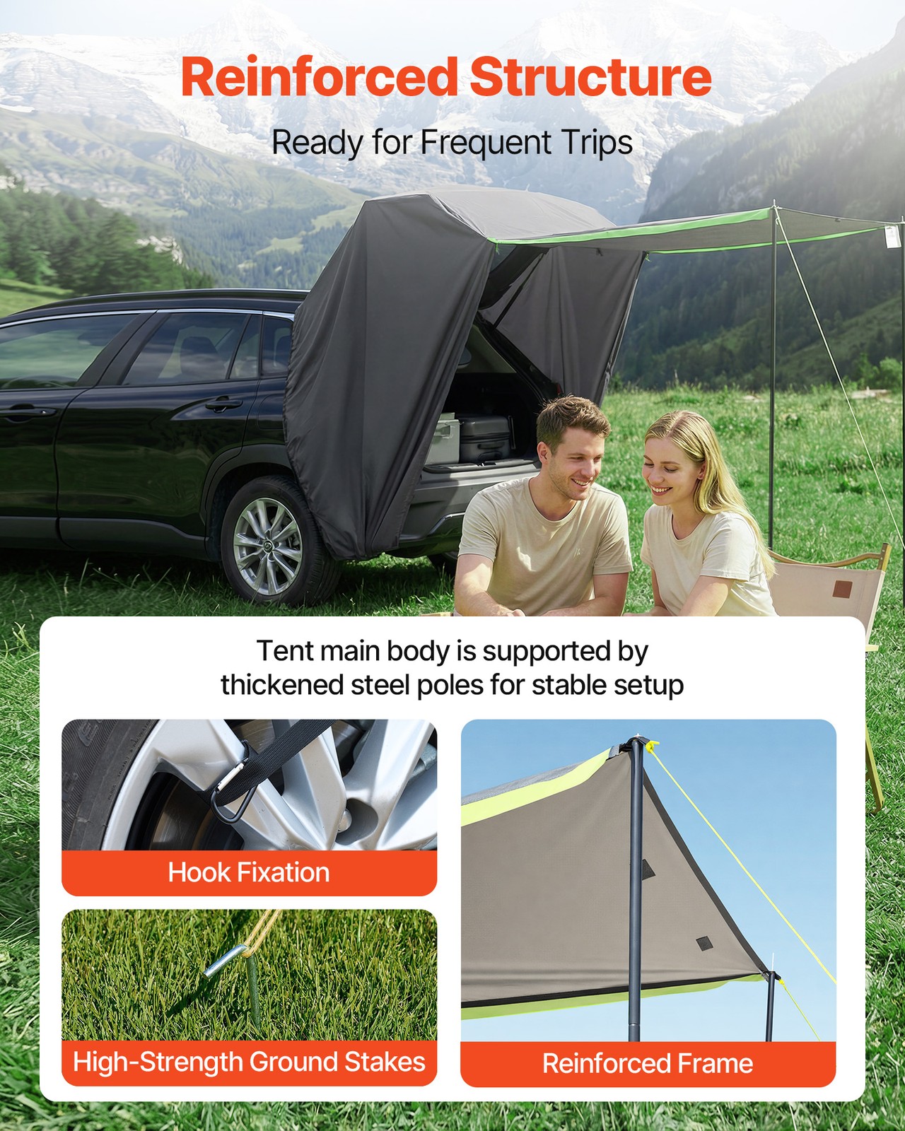 VEVOR SUV Tent with Shade Awning PU2000mm Waterproof SUV Tailgate Camping Tent