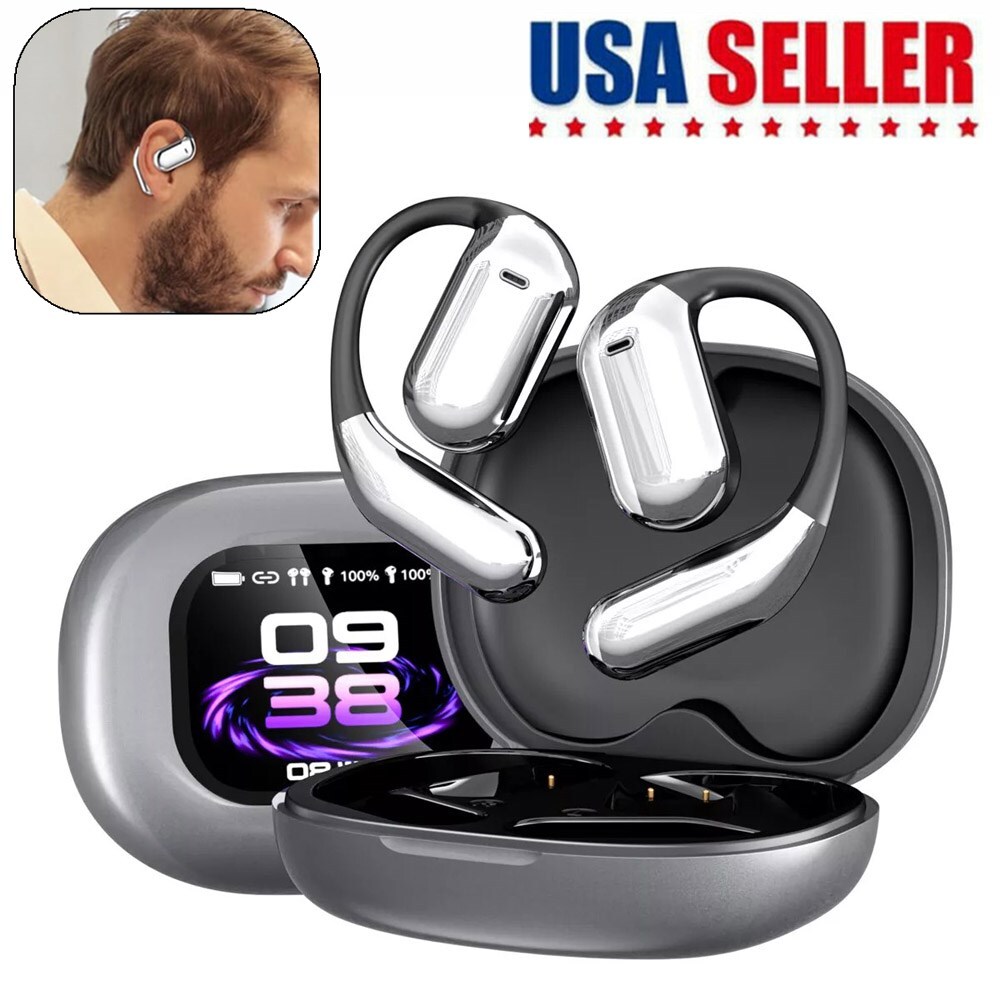 Open-Ear Bluetooth 5.4 Headphones Wireless Earbuds Sport Headset Touch Screen US