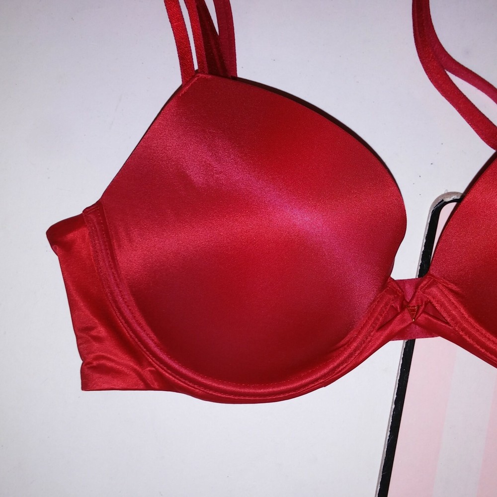 Victoria Secret Bra Push Up Red Solid Underwire New