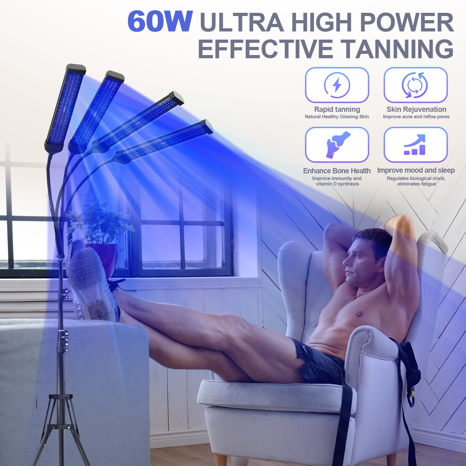 UV Tanning Lamp Facial Body Nature Bronzer Self-Tanner Light 432LED With Goggles