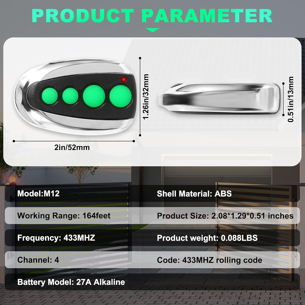 M12 Remote Control Transmitter 433.92 Mhz for Automatic Swing Sliding Gate, Comp