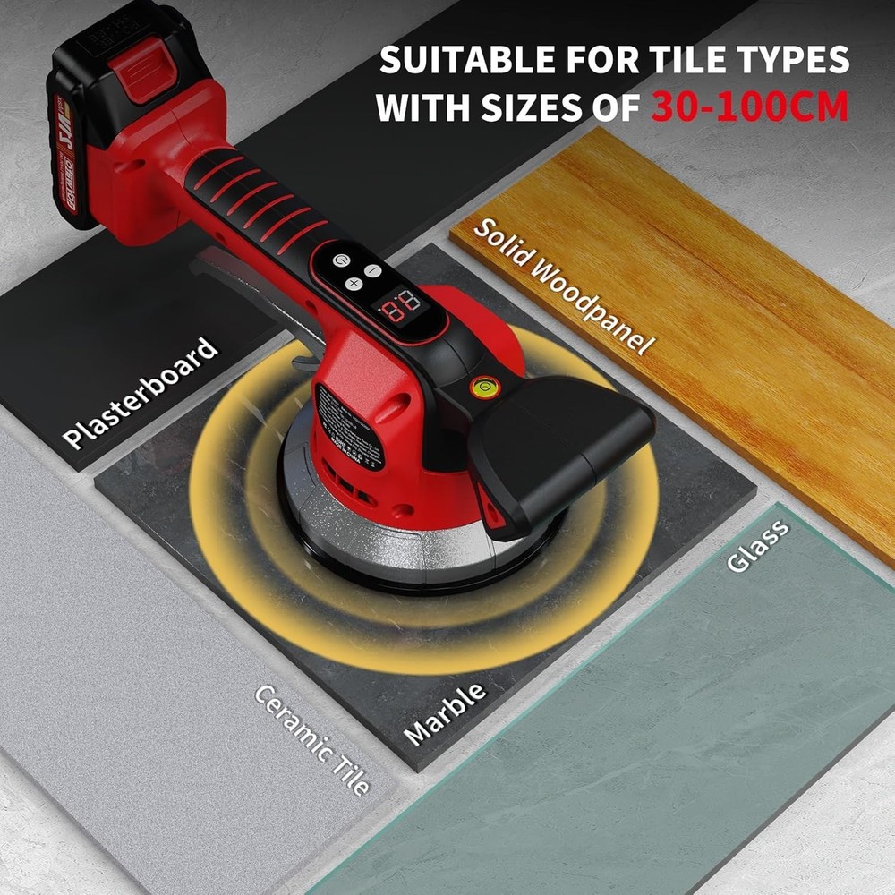 Tile Vibration Tool Cordless - 10 Adjustable Speed Tile Suction Cup Vibrating To