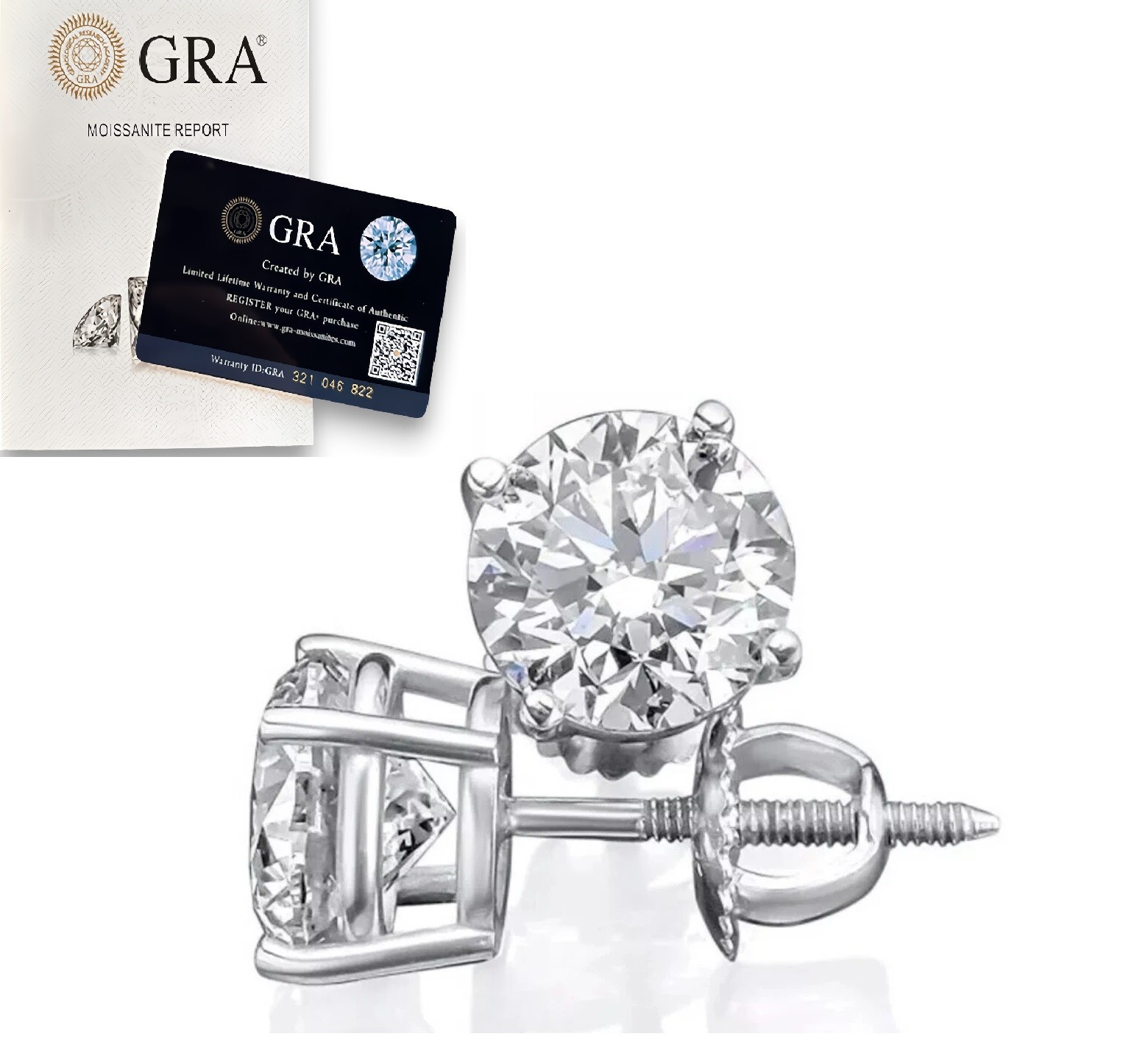 Moissanite Screw Back 925 Solitaire Stud Earrings GRA Certified D/VVS1