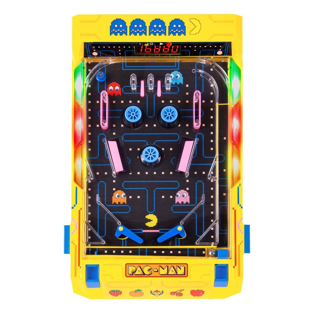 Pac Man Pinball Machine Tabletop Game Interactive LED Sound Effects Compact D...
