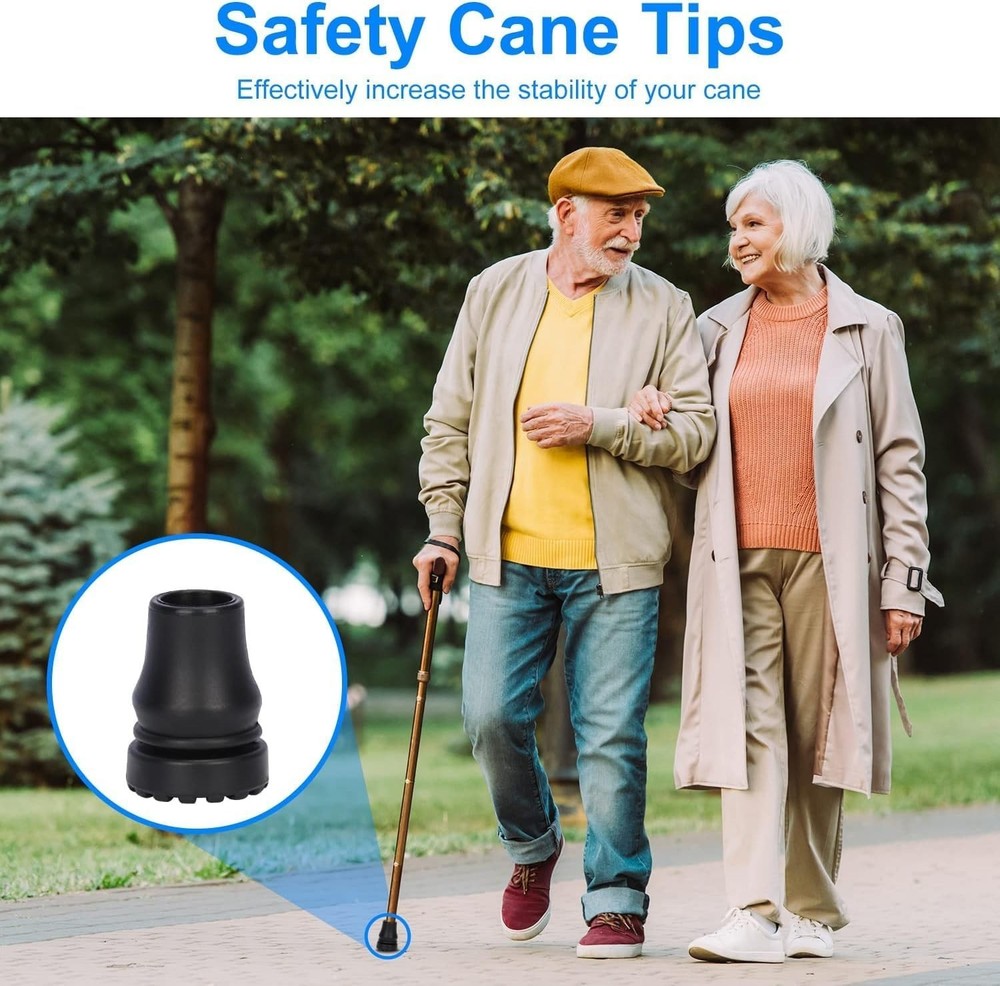 Cane Tips (6-Pack), 3/4 Inch Non-Slip Rubber Replacement for Walking Stick Foldi