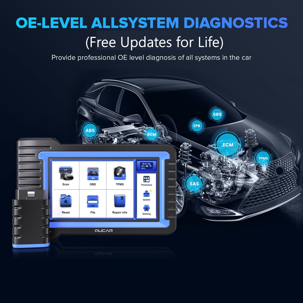 MUCAR VO7 Car Diagnostic Tool OBD2 Bidirectional Scanner ECU Coding 28 Resets