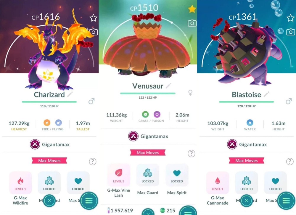 Shiny Charizard Blastoise Venusaur GIGANTAMAX - PTCs