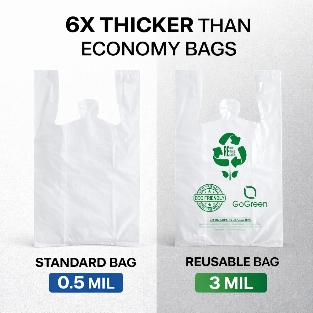 Extra Heavy Duty 1/6 21 x 6.5 x 11.5 3.0 mil T-Shirt Plastic Grocery Shopp Bags