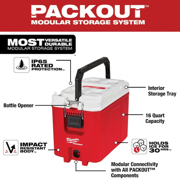 Milwaukee 48-22-8460 16 Quart Packout Compact Cooler - Red