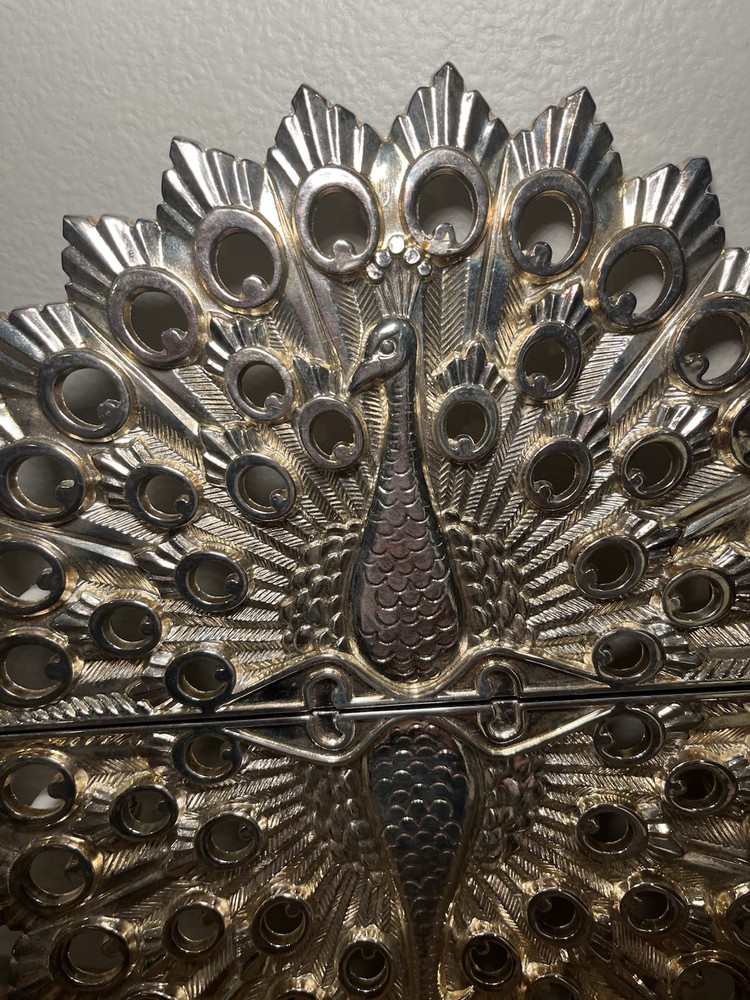 Art Deco Silverplated Zinc PEACOCK TRIVET Godinger, Expandable with Original Box