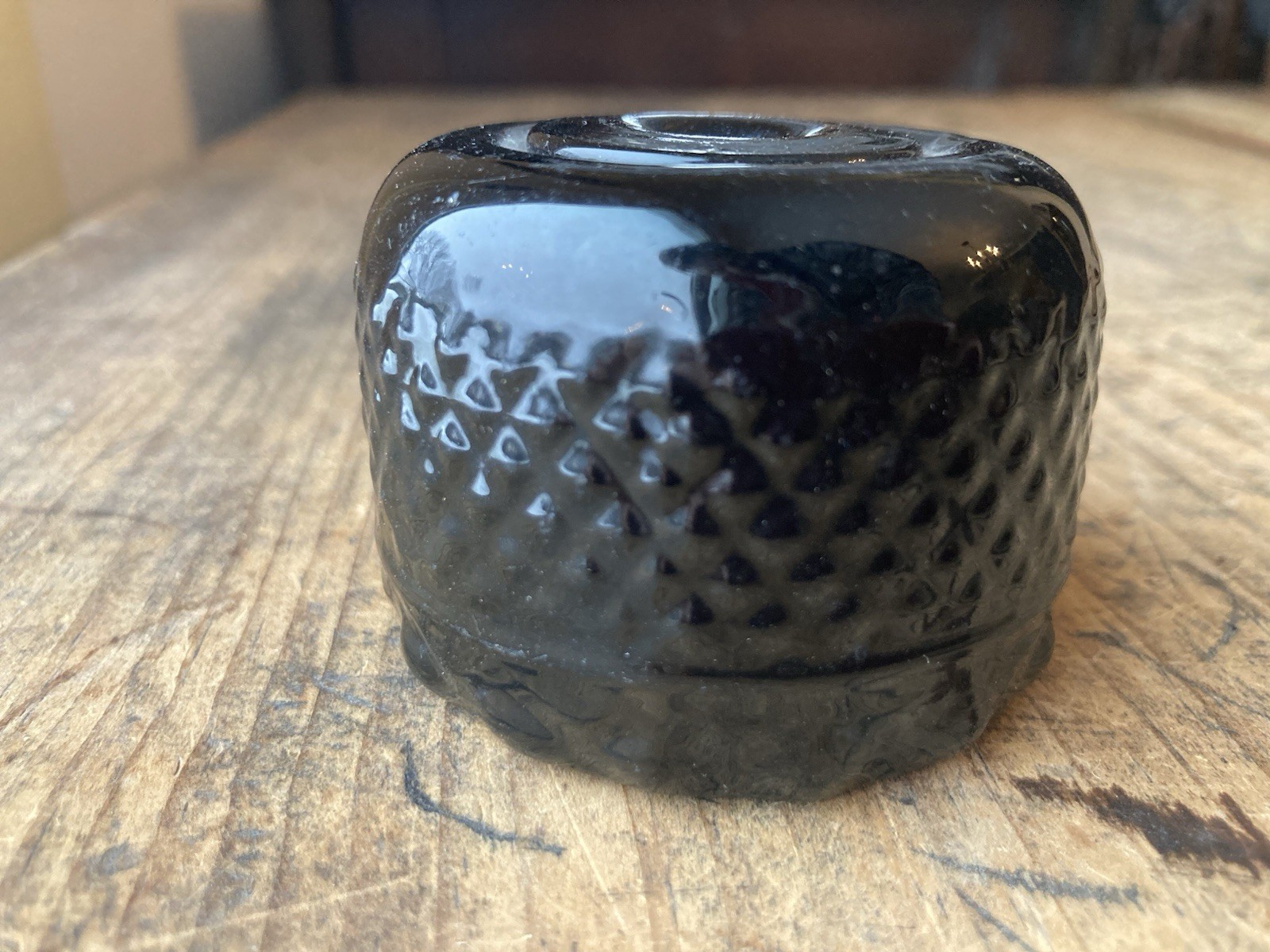 OPEN PONTIL 3 MOLD Coventry DIAMOND GEOMETRIC INKWELL AMBER