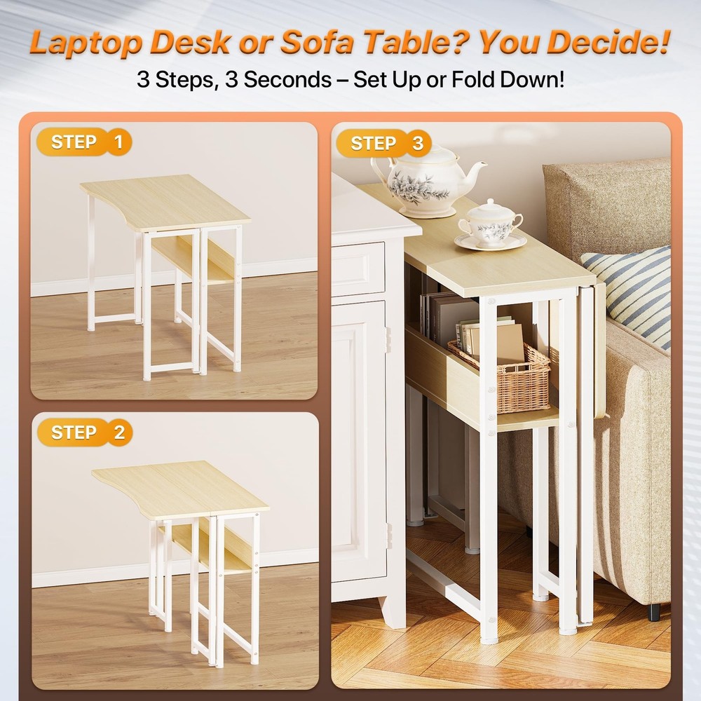 Huuger Folding Desk with Storage Shelf, 31.5 Inch Foldable Computer Table for...