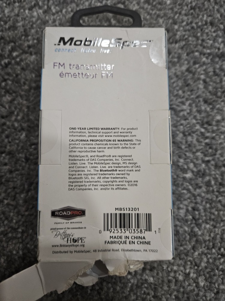 FM Transmitter MobileSpec With DC Charger And Audio Jack (Returned Items)