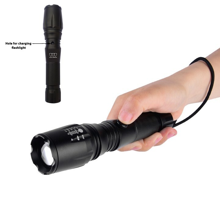 Gold Armour Rechargeable LED Flashlight with 2 Rechargeable Battery