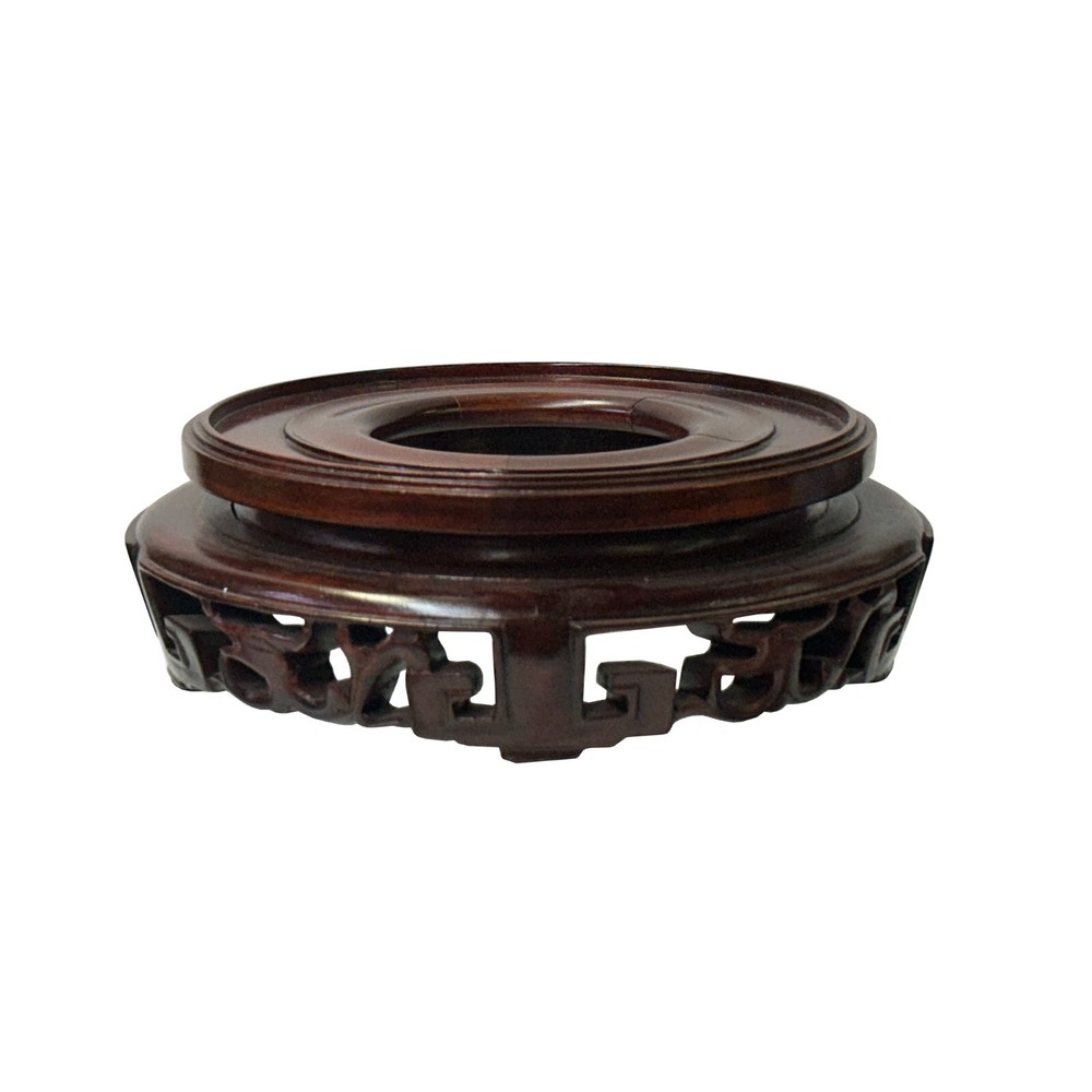 7.25" Brown Wood Round Dragon Pattern Display Stand Riser st1037
