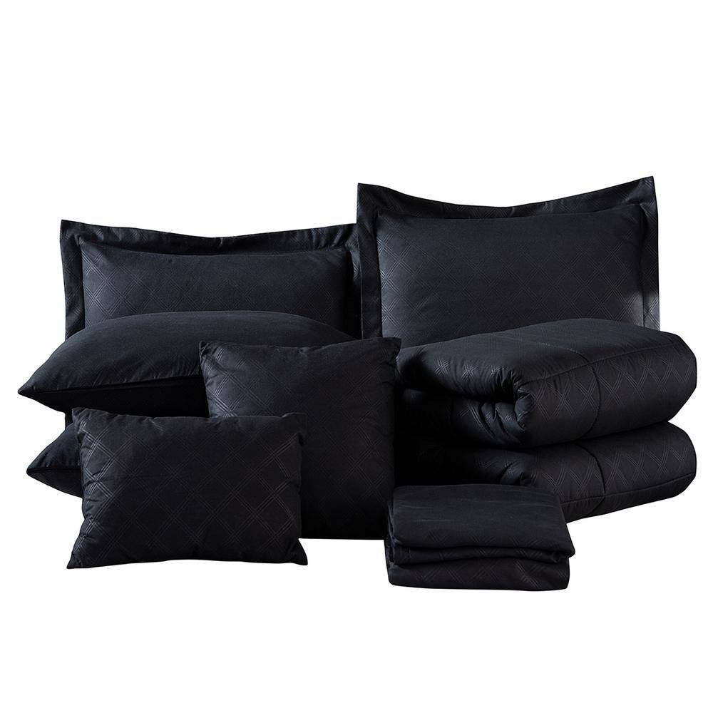 10-Piece Black Plaid King Comforter Set