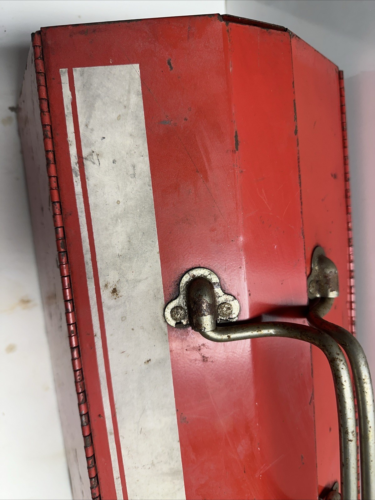 Vintage Metal Tool Box Red with White Road Runner Decal