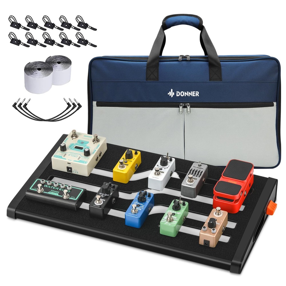 Guitar Effects Pedal Board with Backpack Custom Tape and Cable Management Kit
