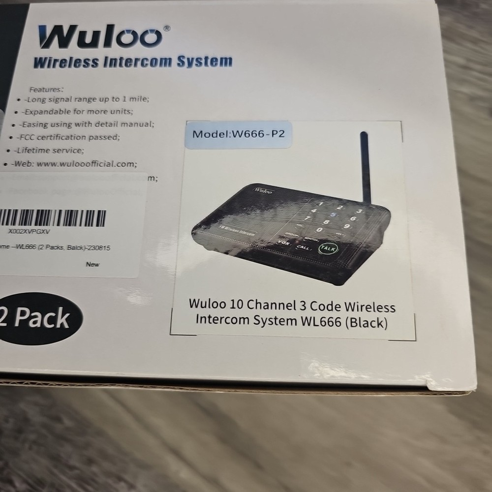 Wuloo Wireless Home Intercom System - 2 Pack Multichannel W666-P2 - Black