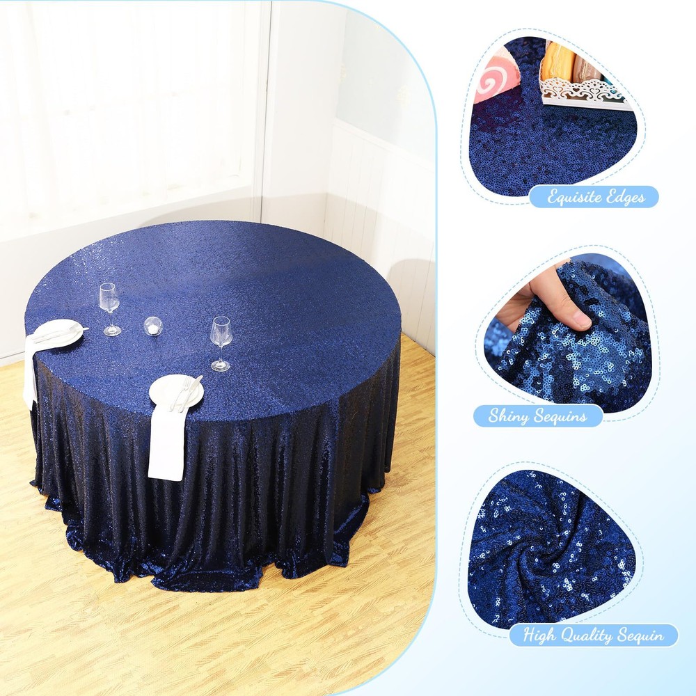 Sequin Tablecloth Round 70" Navy Blue