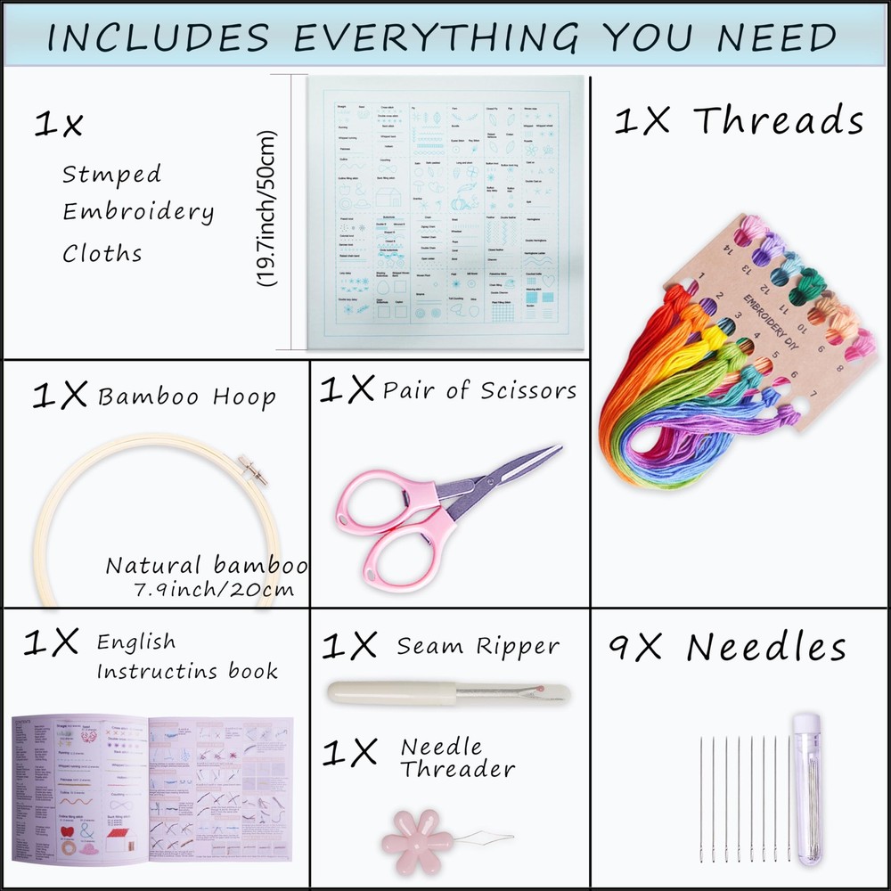 Bonroy Beginners Stitch Practice Kit, 82 Different Stitches, Small, color