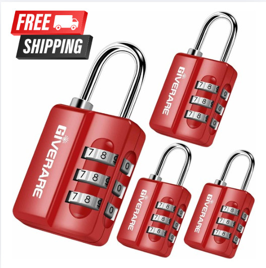4 Pack Combination Lock, 3-Digit Padlock Keyless, Resettable Luggage Locks
