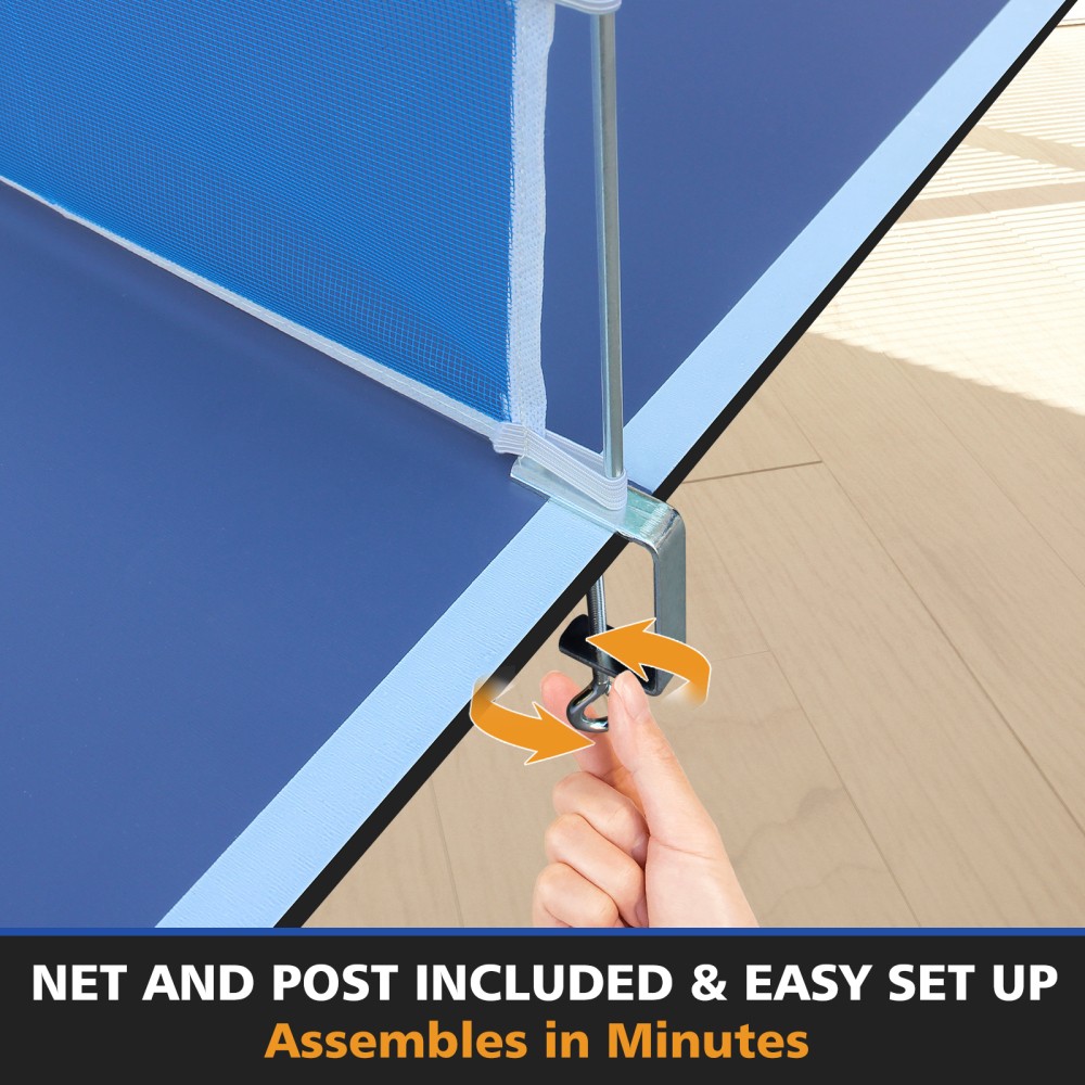 Folding Blue Portable Ping Pong Table Top with Net Posts Indoor