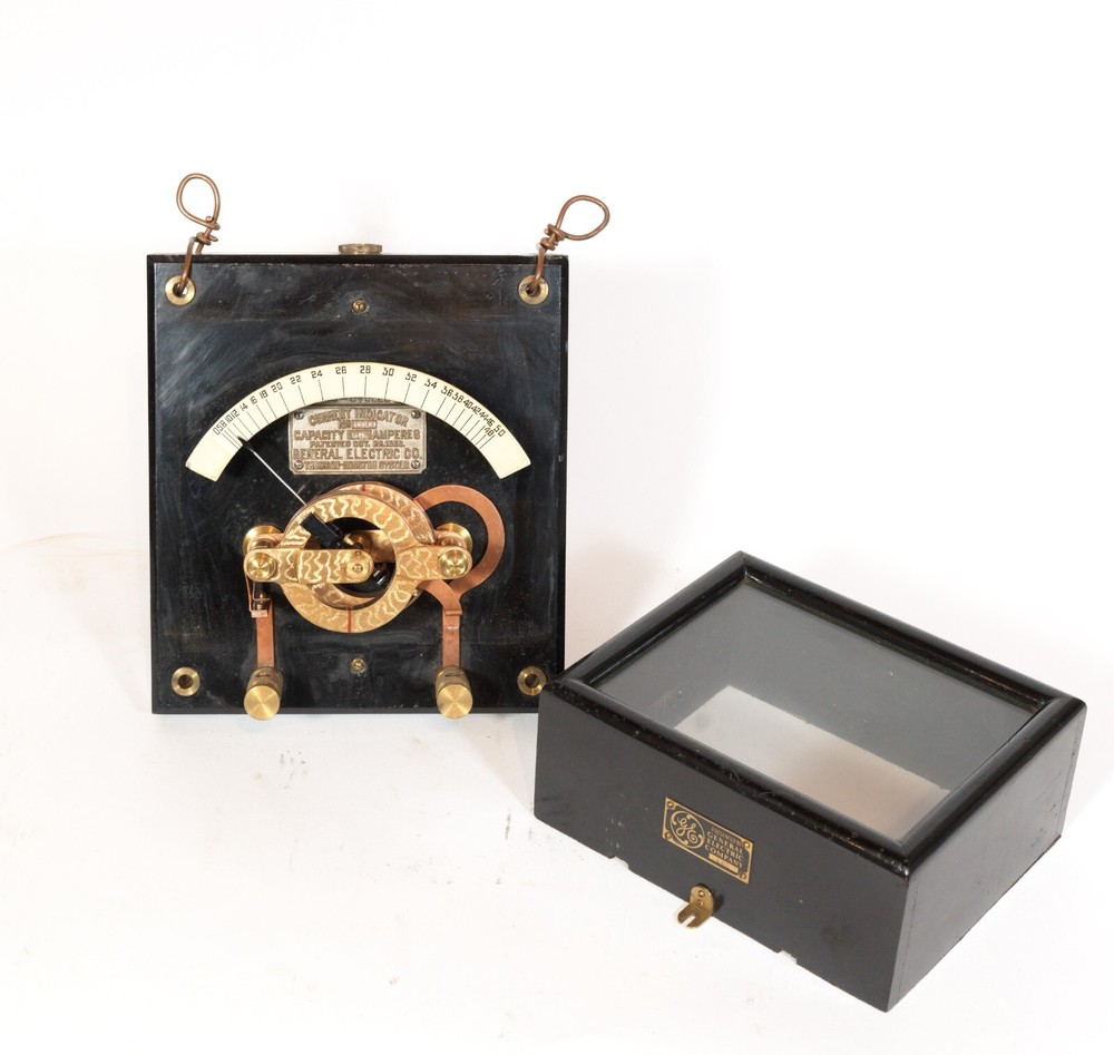 Exceptional 1890 General Electric Engine-Turned Current Indicator On Slate Base
