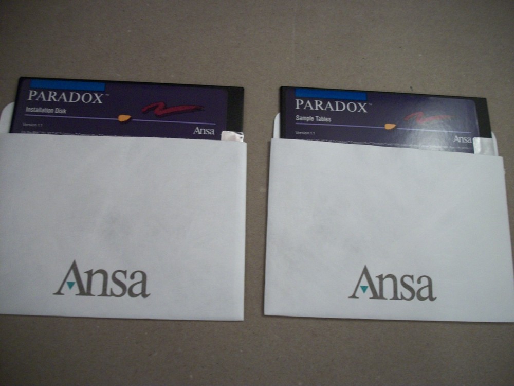 1985 Ansa Paradox Relational Database Software Version 1.1 MS-DOS 5.25 Disks