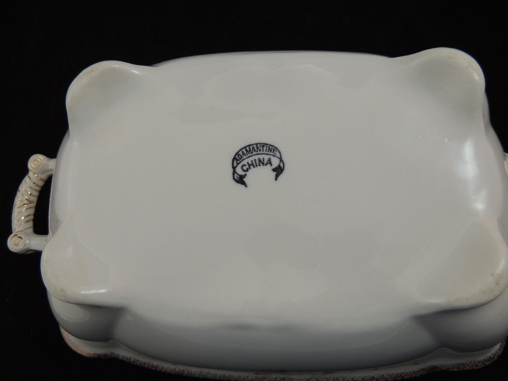 Adamantine China Wheeling Pottery Co Floral Pattern Covered Serving Dish Footed