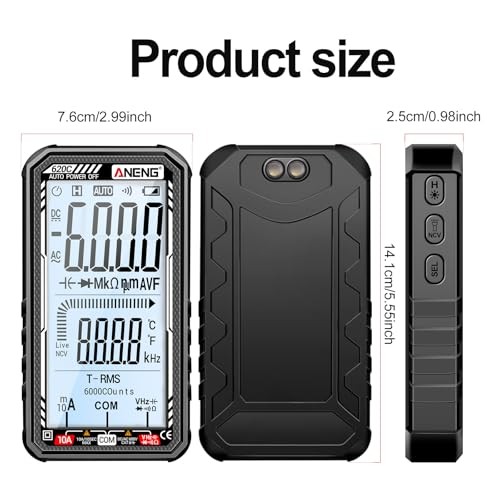 Digital Multimeter Tester, Smart Digital Multimeter 6000 Counts with 620C Black