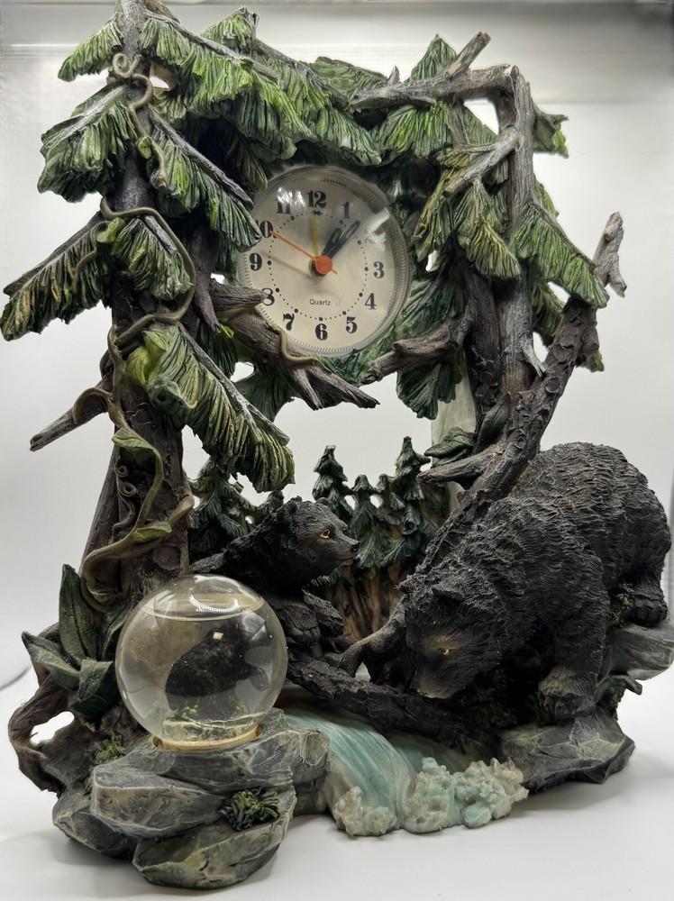 BEAUTIFUL BEAR wTREES CERAMIC TIME CLOCK SHELF MANTEL TABLE DESK CABIN