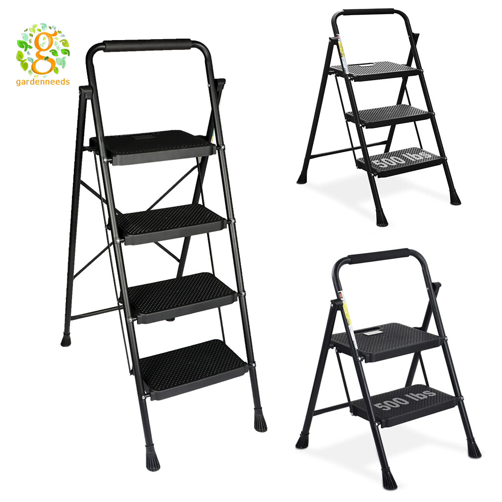 Folding Step Stool Wide Anti-Slip Pedal Sturdy Steel Ladder 2/3/4 steps