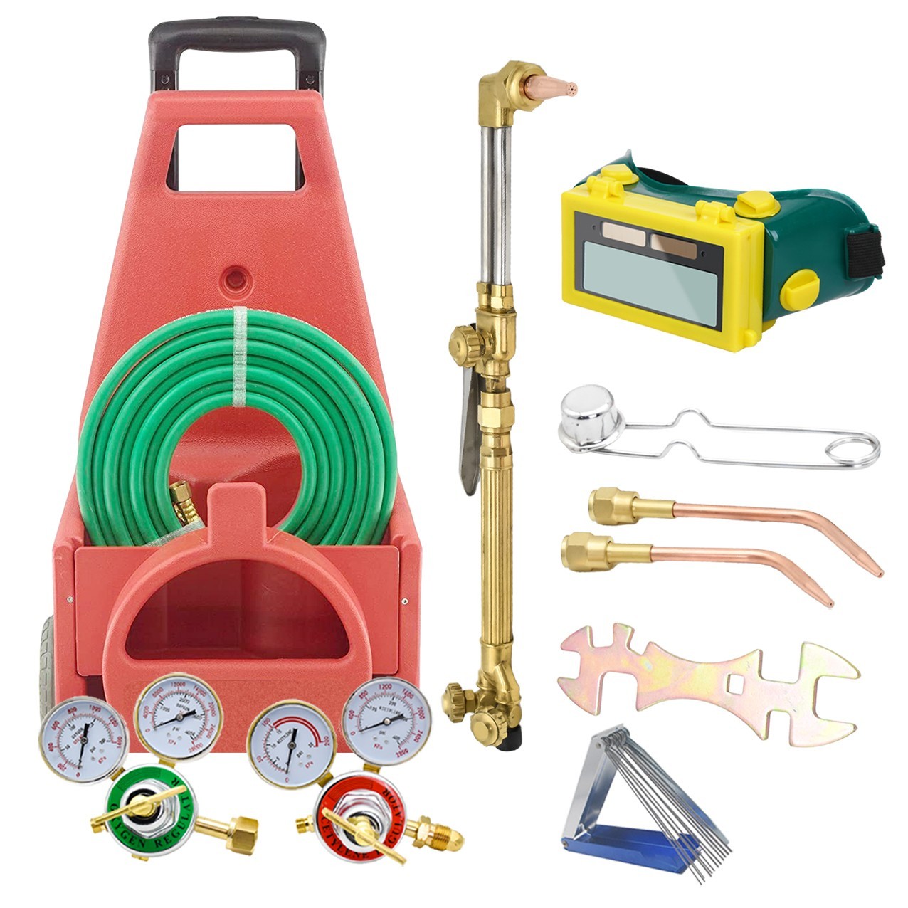 HVAC Welding Cutting Torch Kit w/ Oxygen Acetylene Regulators W/Tote Case Wheel