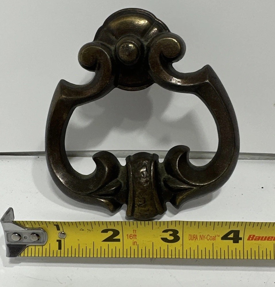 Antique Solid Brass Drawer Pull Drop Ring Pull Knobs Victorian Colonial Freeship