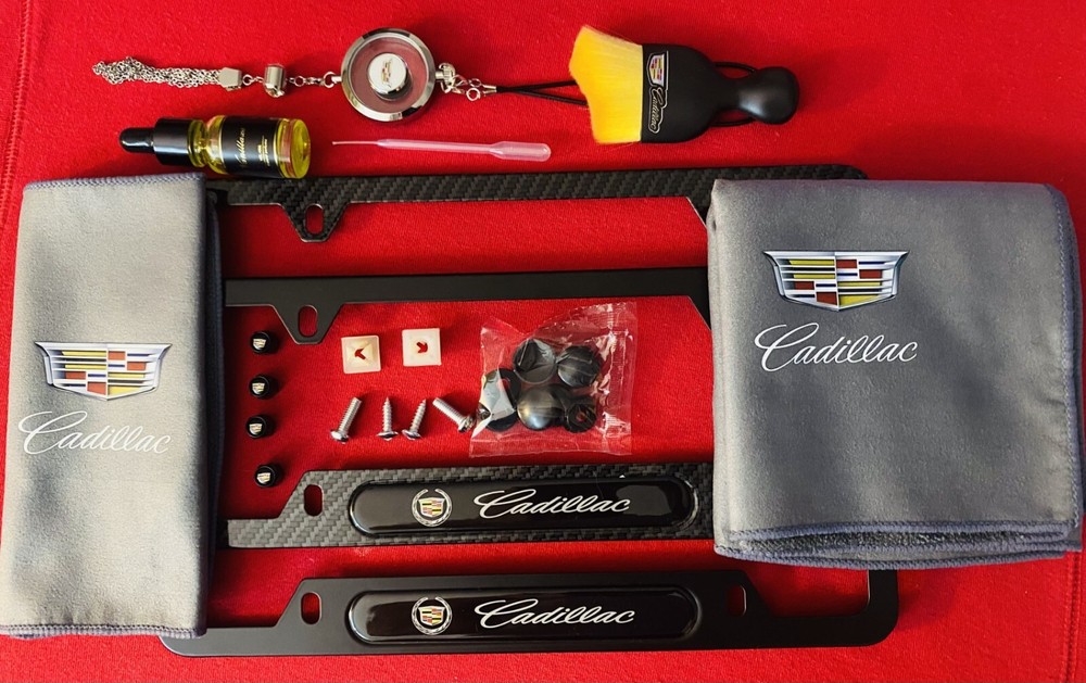 Cadillac Car Kit Tag Frame Dust Brush, Diffuser Rag Hardware & Valve Stem Caps