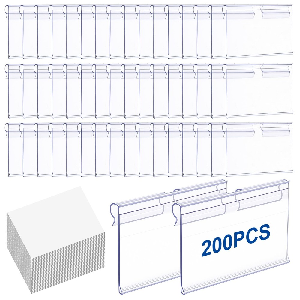 200Pcs Wire Shelf Labels with 200Pcs Label Inserts, Reusable Clear Plastic Sh...