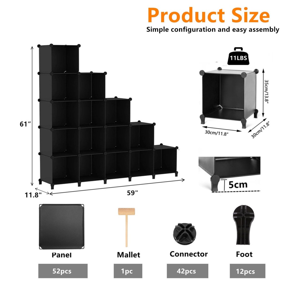 Cube Storage Organizer, 16 Cube Closet Organizer, Stackable Storage Cube Shel...