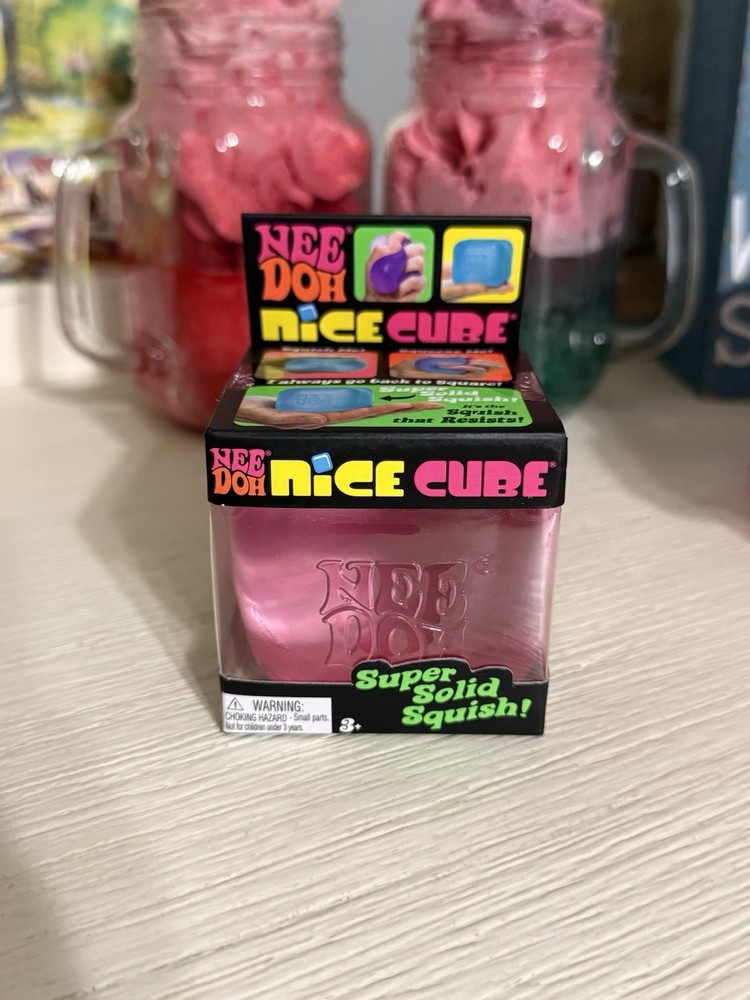 Needoh Nice Cube Pink -Sensory Squeeze Toy with Super Solid Squish - 2.25" Cube