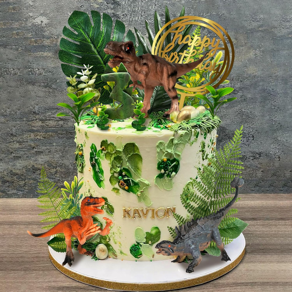 Dinosaur Cake Toppers Artificial Plants Grass Cake Decorations for Dinosaur Them