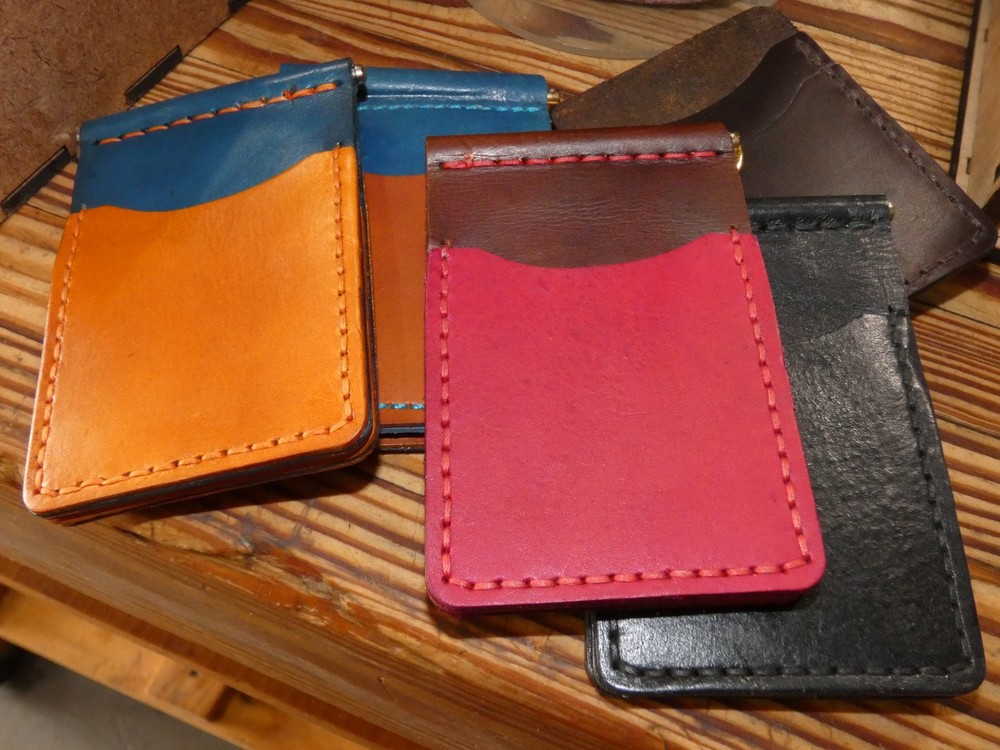 Leather wallet Spring Clip- Kit HAND STITCH-5 Sets